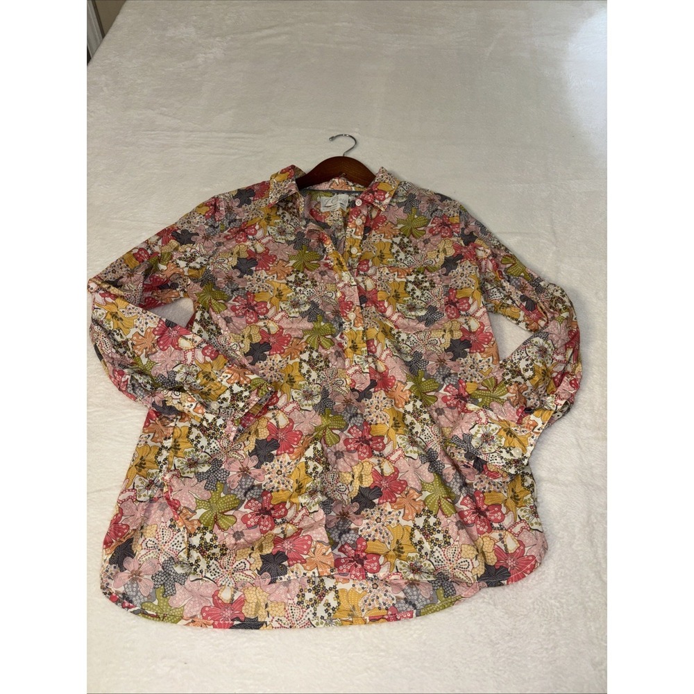 Women's Floral Button Front Blouse Long Sleeve Pink Multicolor Size 8